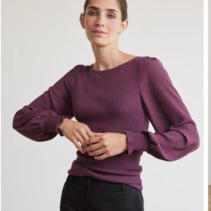 RW & CO Mix-Media Bodycon Sweater With Long Puffy Sleeves in eggplant size small